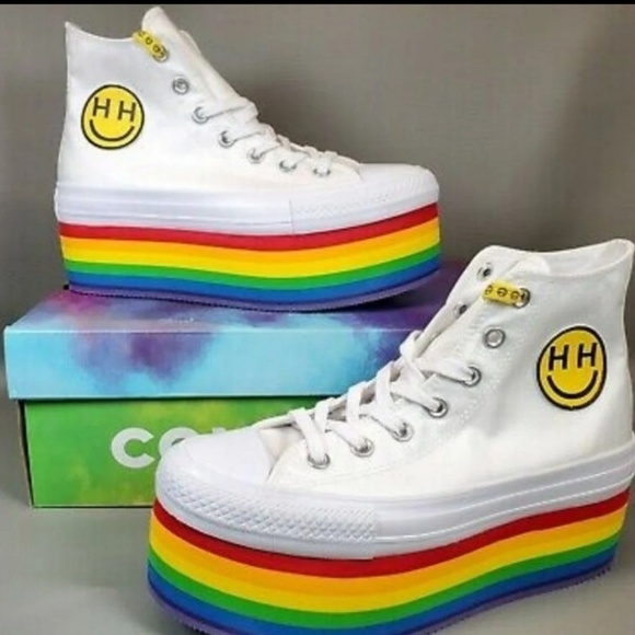 converse rainbow platform sneakers